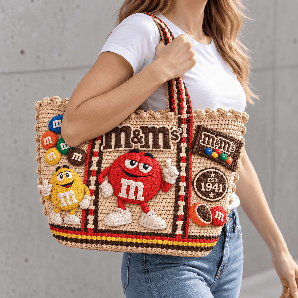 M&M Straw-Style Embellished Tote Bag NTKO