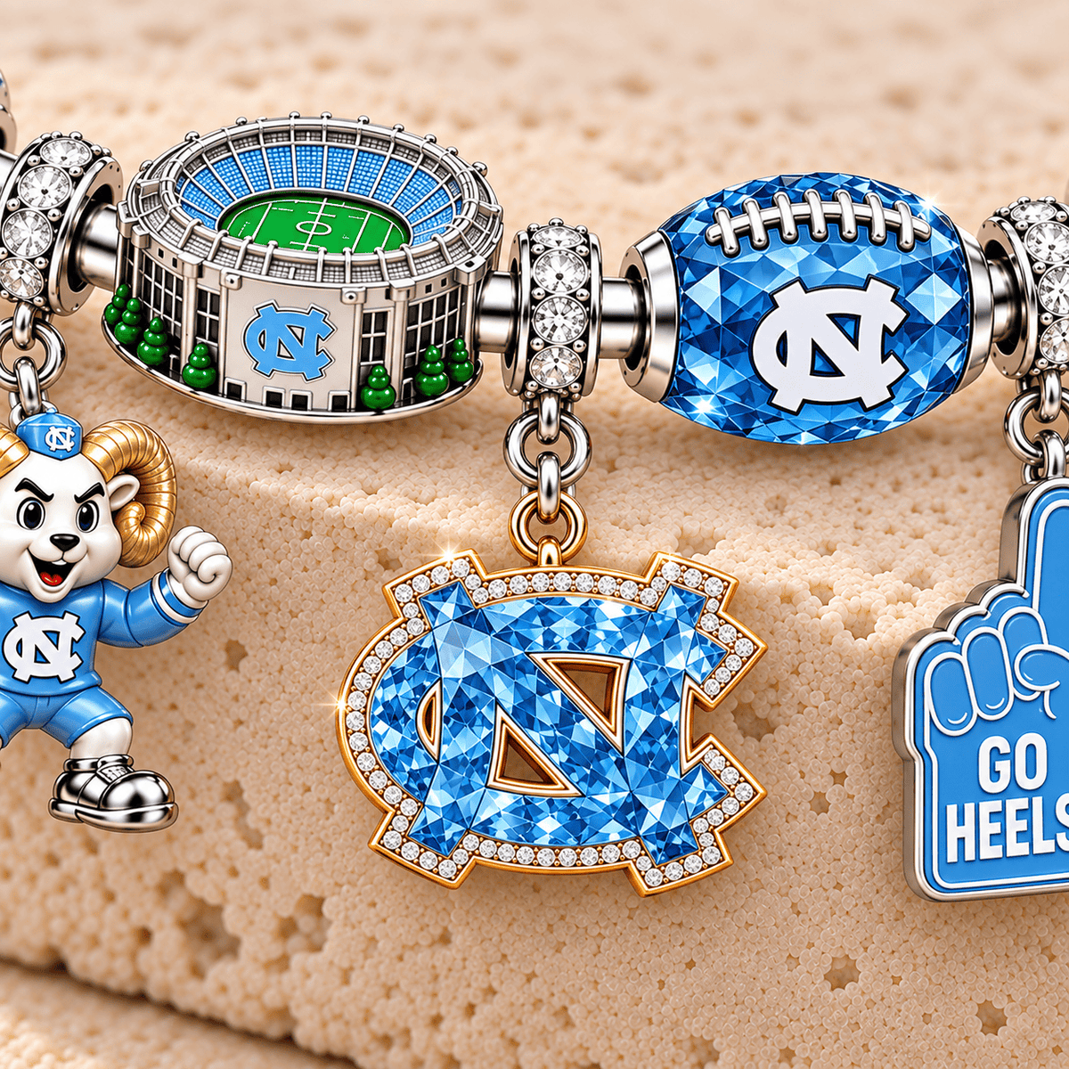 UNC Silver Charm Bracelet Set TMH